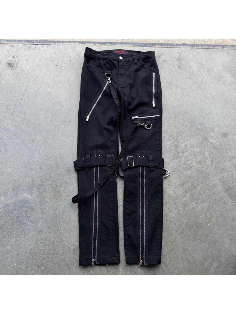 Tripp NYC Punk Rocker Emo Goth strap black skinny slim pants size 29